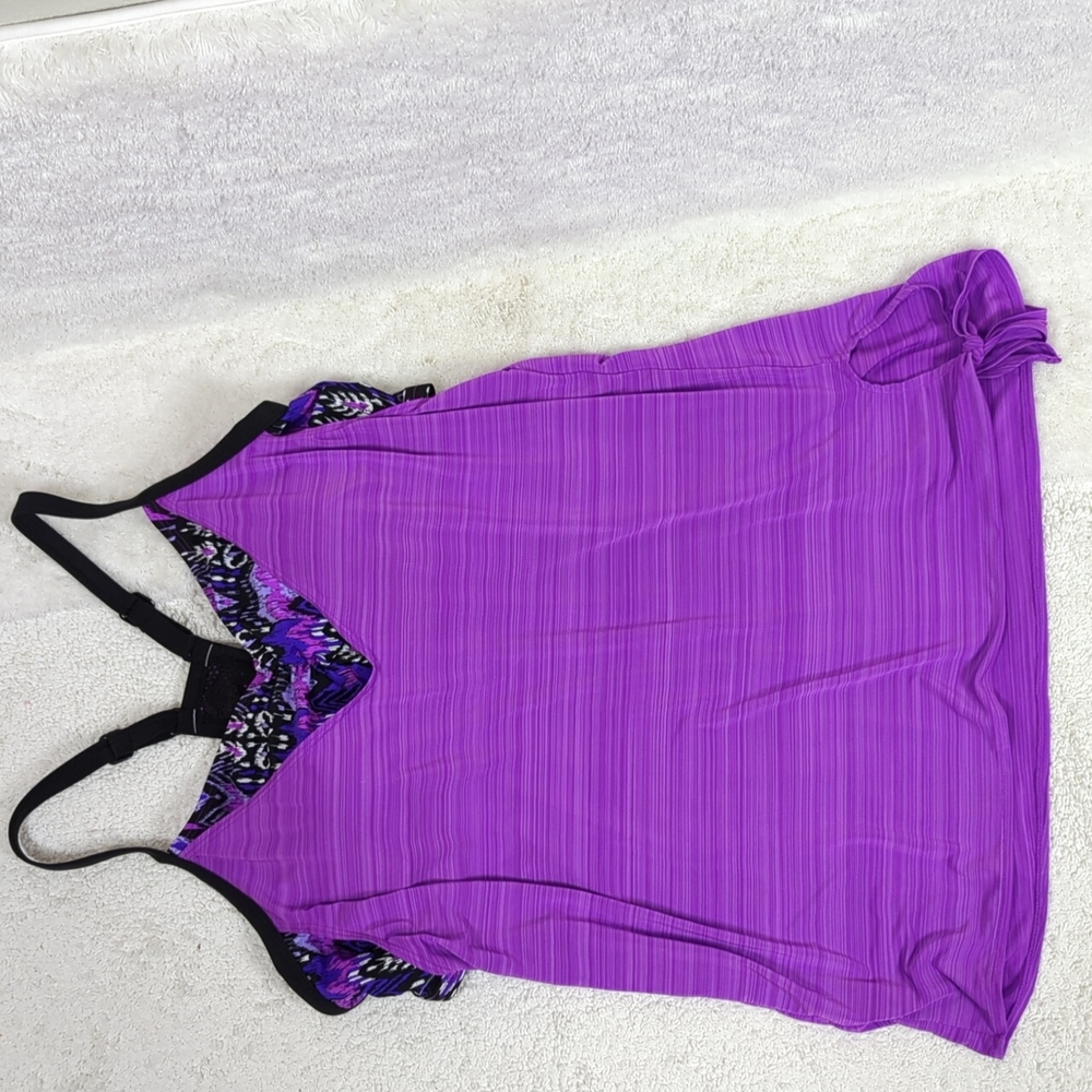 Tankini Swim Top Womens Large Purple Black Swimsuit Top